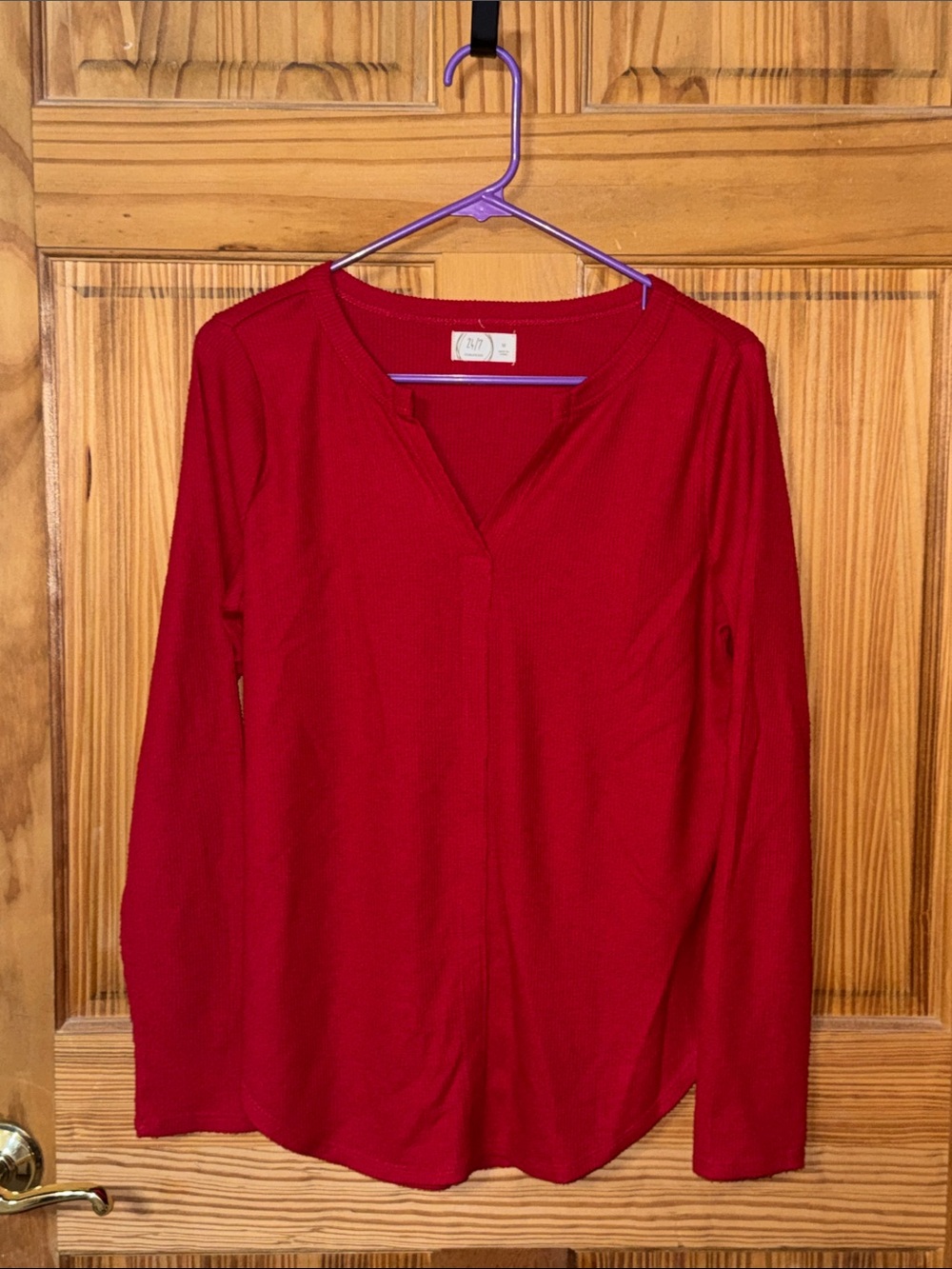 Maurices Red Long Sleeve V-Neck Top